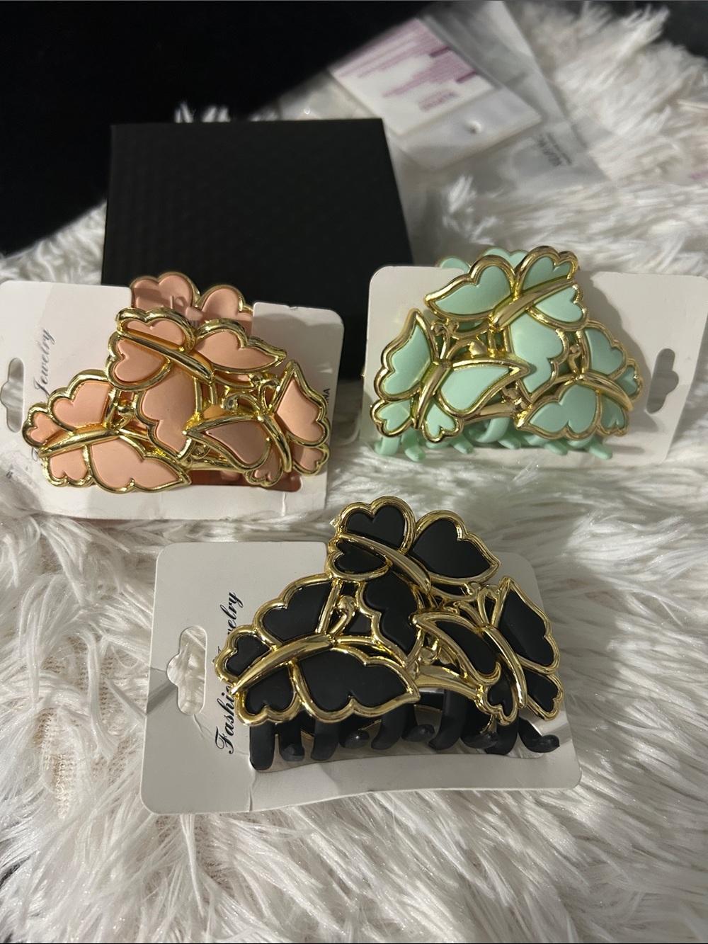 Fashion Jewelry Butterfly Claw Clips in Black, Pink & Mint